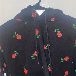 Black Hoodie with Red Rose Print